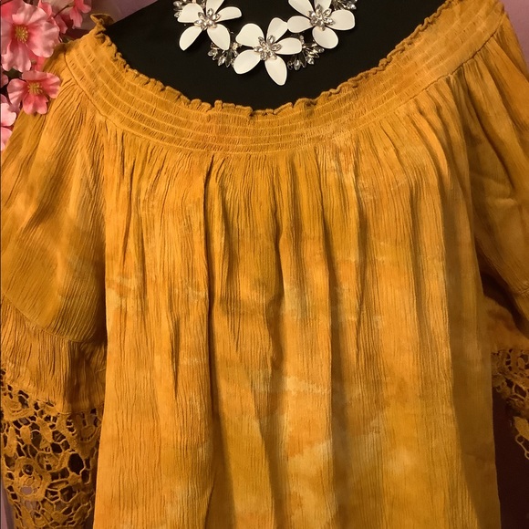 🌻NWT 1X INDIGO THREAD HARVEST GOLD LACE TRIM SLEEVE TOP - Picture 8 of 13